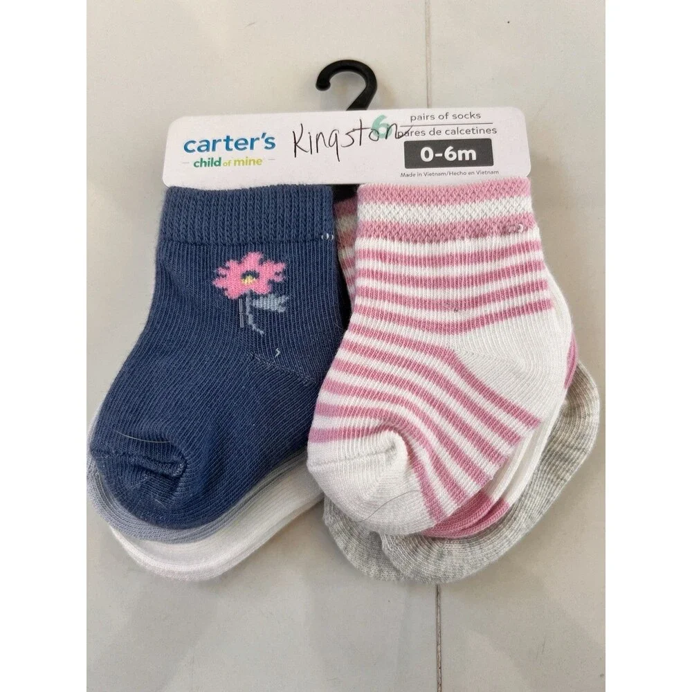 Carter's Newborn Baby Girls 6 pack Floral Crew Cuffed Socks NEW 0-6 Months
